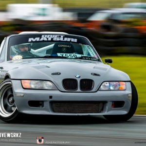 The z3 turbo drift car showing off its new nardo grey paint job on track